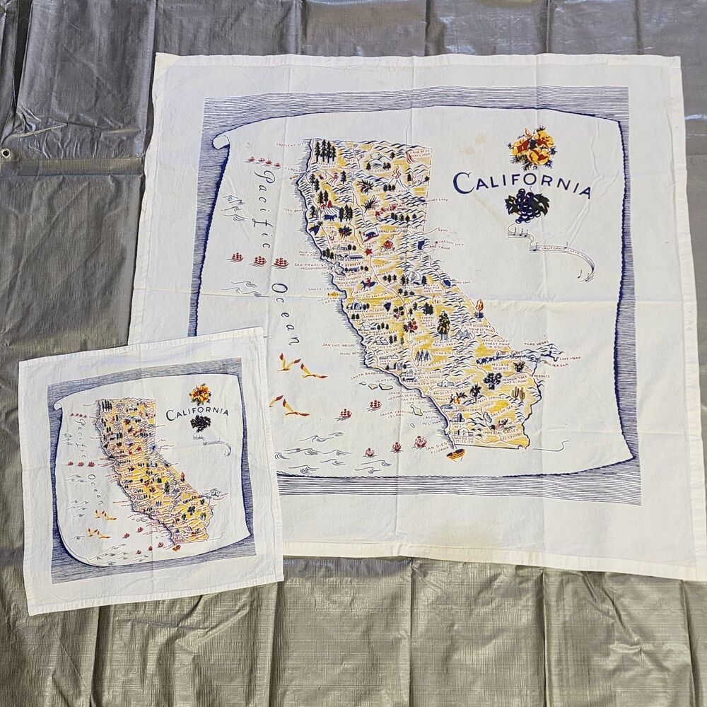 Retro Style California Map Linens  Table Cloth Dish Towel Set 2014 Kitchen Cabin